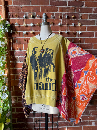 OOAK Winter Collection- Upcycled The Band Inspired Kantha Poncho Sweatshirt