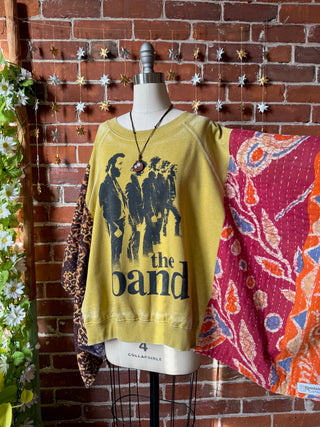 OOAK Winter Collection- Upcycled The Band Inspired Kantha Poncho Sweatshirt