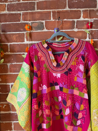 OOAK Summer Collection- Upcycled Vintage Floral Embroidered Kantha Poncho Top