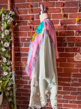 OOAK Summer Collection- Upcycled Cropped Vintage Embroidered  Hi Lo Poncho Top