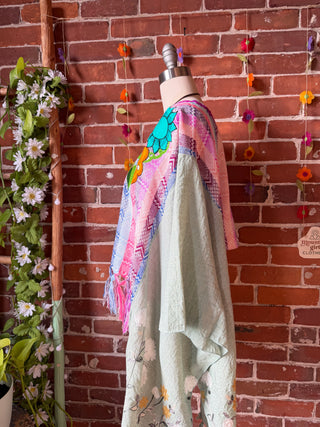 OOAK Summer Collection- Upcycled Cropped Vintage Embroidered  Hi Lo Poncho Top