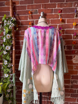 OOAK Summer Collection- Upcycled Cropped Vintage Embroidered  Hi Lo Poncho Top