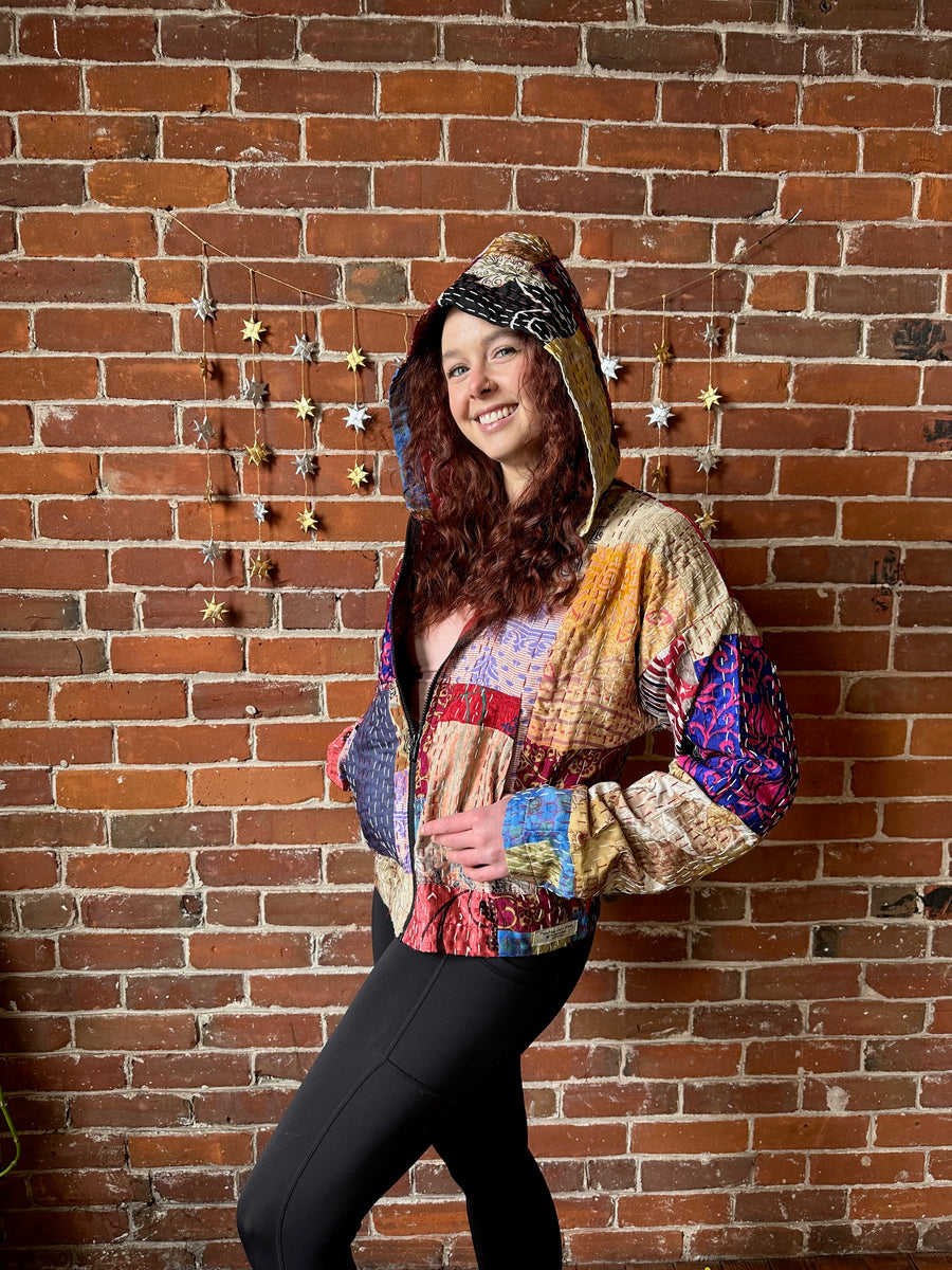 One Size Fits Most Upcycled Grateful Dead Eyeball Kantha Poncho Top Item: 1103