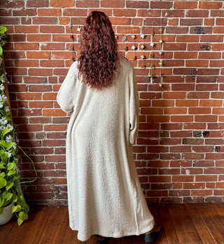 Oatmeal Long Cozy Bohemian Cardigan With Pockets