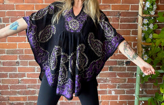 Artemis Batik Poncho Top - Purple/Black