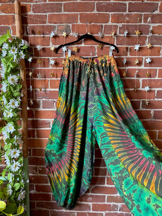 Raven Tie Dye Harem Pants -Green/Vibrant Earth Tones