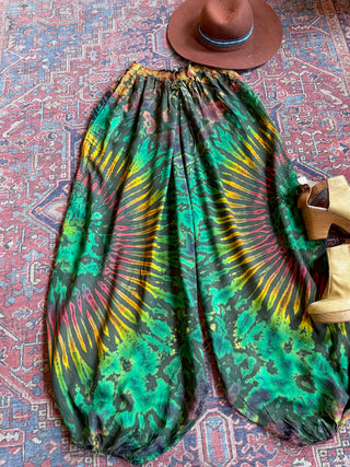 Raven Tie Dye Harem Pants -Green/Vibrant Earth Tones