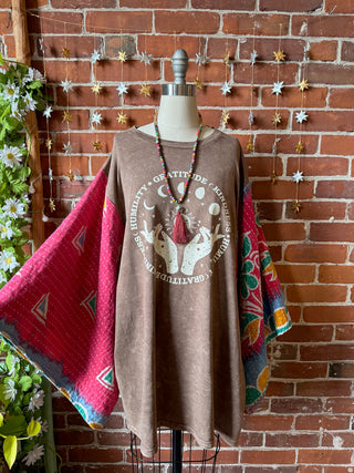 OOAK Winter Collection - Size 3XL Upcycled Gratitude Kantha Bell Sleeve T-shirt