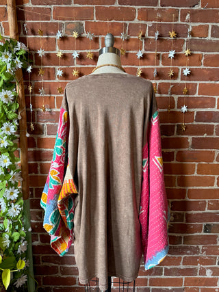 OOAK Winter Collection - Size 3XL Upcycled Gratitude Kantha Bell Sleeve T-shirt