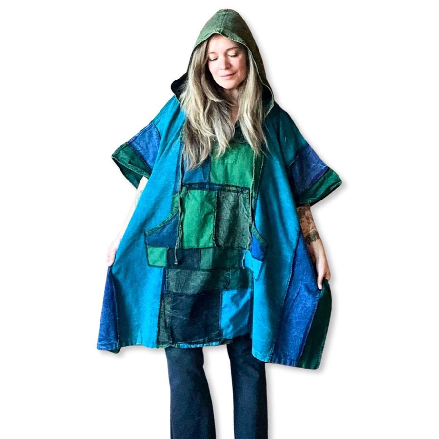 Free Size. Fireside Patchwork Poncho Hoodie Item: 1157