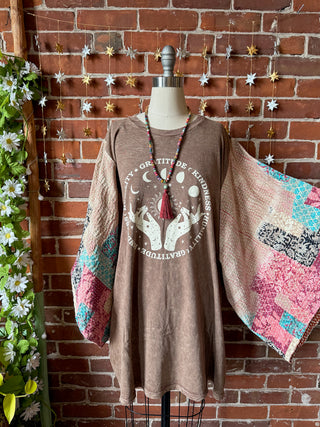 OOAK Winter Collection - Size 3XL Upcycled Gratitude Kantha Bell Sleeve T-shirt