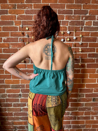 Organic Cotton Dark Turquoise Wrap Halter Tank