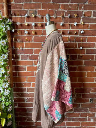 OOAK Winter Collection - Size 3XL Upcycled Gratitude Kantha Bell Sleeve T-shirt