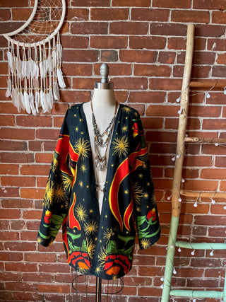 Grateful Dead Inspired Fire On The Mountain Tapestry Bell Sleeve Kimono