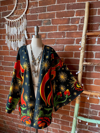 Grateful Dead Inspired Fire On The Mountain Tapestry Bell Sleeve Kimono