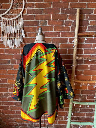 Grateful Dead Inspired Fire On The Mountain Tapestry Bell Sleeve Kimono