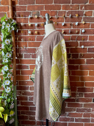 OOAK Winter Collection - Size 2XL Upcycled Gratitude Kantha Bell Sleeve T-shirt