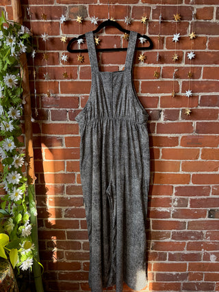 Charcoal/Granny Square Print Boho Convertible Wide Leg Overalls