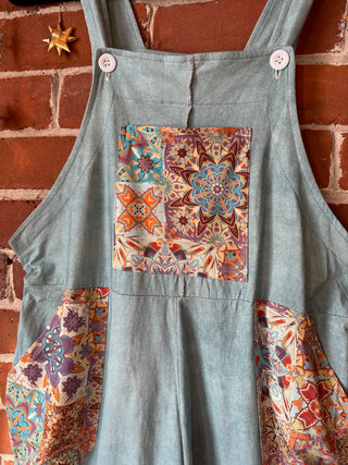 Blue + Mandala Print Boho Convertible Wide Leg Overalls