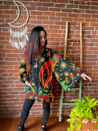 Grateful Dead Inspired Fire On The Mountain Tapestry Bell Sleeve Kimono