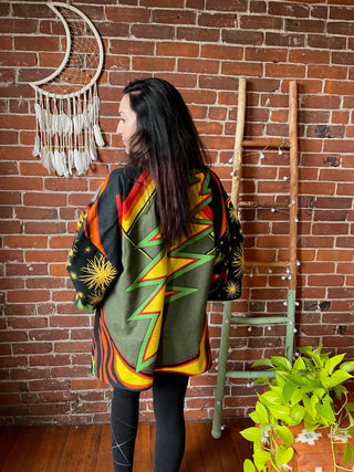 Grateful Dead Inspired Fire On The Mountain Tapestry Bell Sleeve Kimono