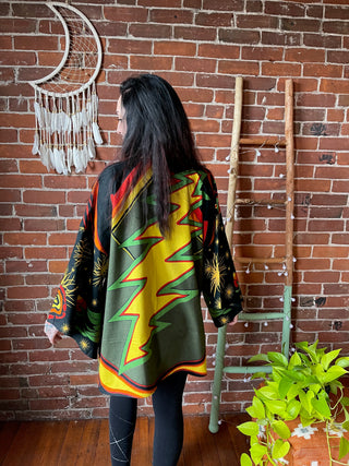 Grateful Dead Inspired Fire On The Mountain Tapestry Bell Sleeve Kimono