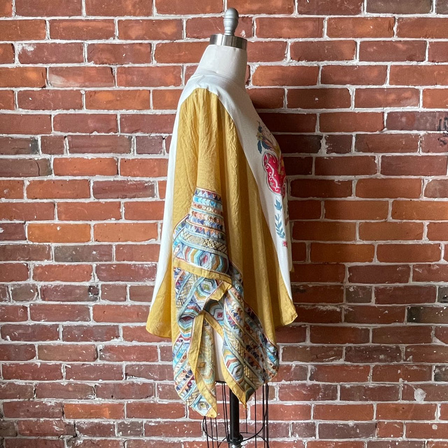 One Size Fits Most Upcycled Free Spirit Butterfly Embroidered Boho Poncho Top Item: 1249