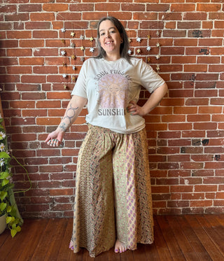 Aurora Flowy Patchwork Wide Leg Palazzo Pants - Sand