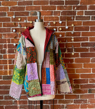 A Stitch In Time Kantha Patchwork Hooded Jacket