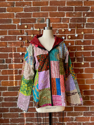 A Stitch In Time Kantha Patchwork Hooded Jacket