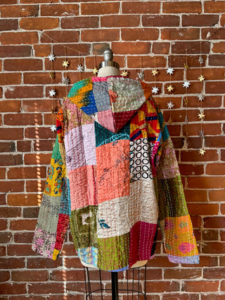 A Stitch In Time Kantha Patchwork Hooded Jacket