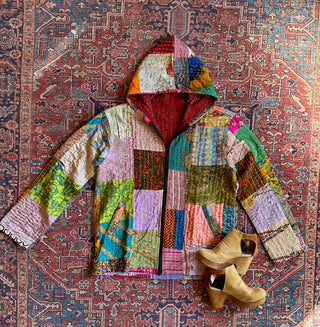 A Stitch In Time Kantha Patchwork Hooded Jacket