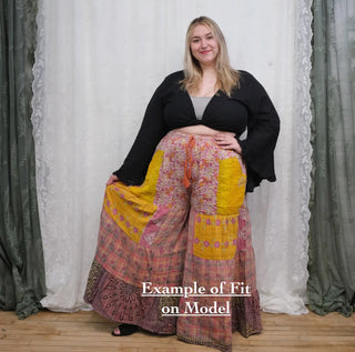 Spring Blooms Reversible Kantha Wide Leg Tiered Palazzo Pants