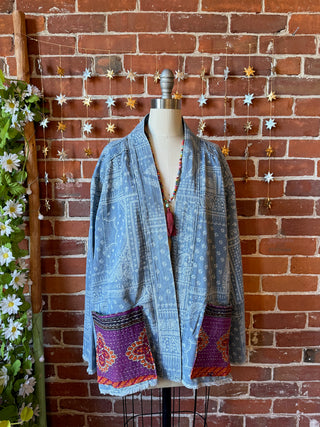 OOAK Winter Collection - Oversized Paisley Stevie Inspired Soft Wash Denim Upcycled Jacket