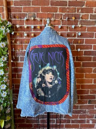 OOAK Winter Collection - Oversized Paisley Stevie Inspired Soft Wash Denim Upcycled Jacket