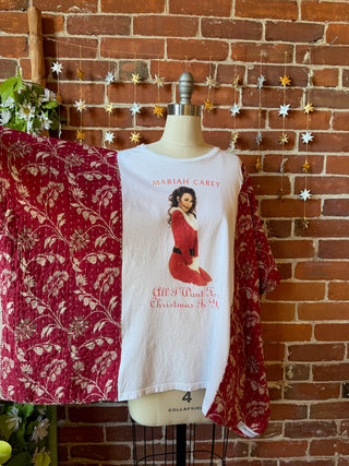 OOAK Winter Collection- Upcycled Mariah Carey Christmas Inspired Kantha Poncho Sweatshirt