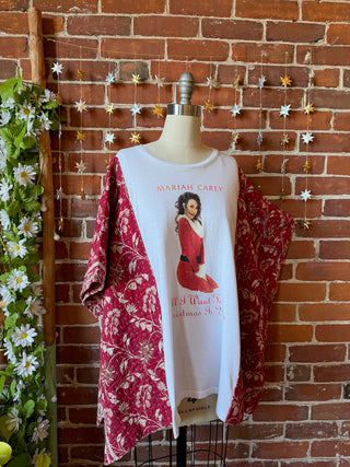OOAK Winter Collection- Upcycled Mariah Carey Christmas Inspired Kantha Poncho Sweatshirt