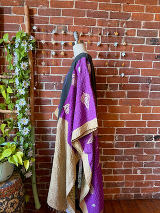 OOAK Winter Collection- Upcycled Stevie Silver Springs Inspired Hi Lo Kantha Poncho Top