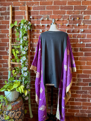 OOAK Winter Collection- Upcycled Stevie Silver Springs Inspired Hi Lo Kantha Poncho Top
