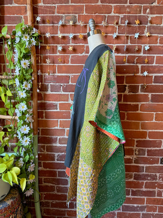 OOAK Winter Collection- Upcycled Stevie Silver Springs Inspired Hi Lo Kantha Poncho Top