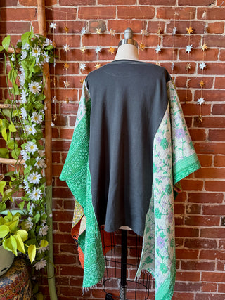OOAK Winter Collection- Upcycled Stevie Silver Springs Inspired Hi Lo Kantha Poncho Top