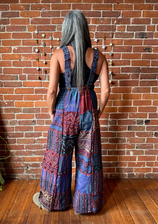 Juniper Patchwork Wide Leg Overalls - Purples