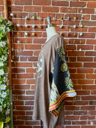 OOAK Winter Collection - Size 2XL Upcycled Gratitude Kantha Bell Sleeve T-shirt