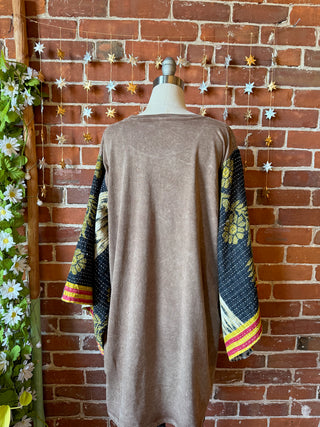 OOAK Winter Collection - Size 2XL Upcycled Gratitude Kantha Bell Sleeve T-shirt