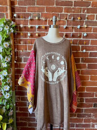 OOAK Winter Collection - Size 3XL Upcycled Gratitude Kantha Bell Sleeve T-shirt