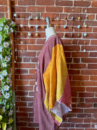 OOAK Winter Collection - Size 3XL Upcycled Grow Together Mushroom Kantha Bell Sleeve T-shirt