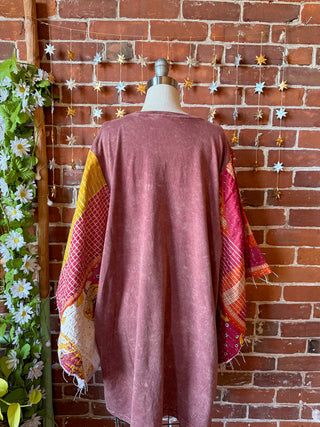 OOAK Winter Collection - Size 3XL Upcycled Grow Together Mushroom Kantha Bell Sleeve T-shirt
