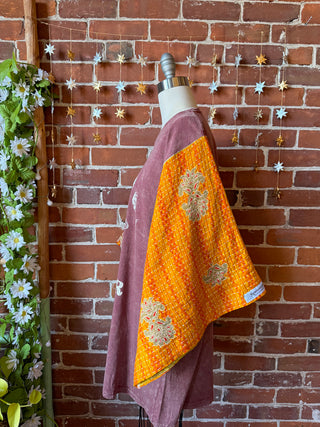 OOAK Winter Collection - Size 2XL Upcycled Grow Together Mushroom Kantha Bell Sleeve T-shirt