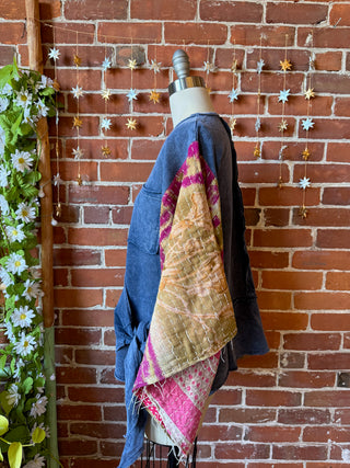 OOAK Winter Collection - Size Small/Medium Kantha Bell Sleeve Faux Wrap Top