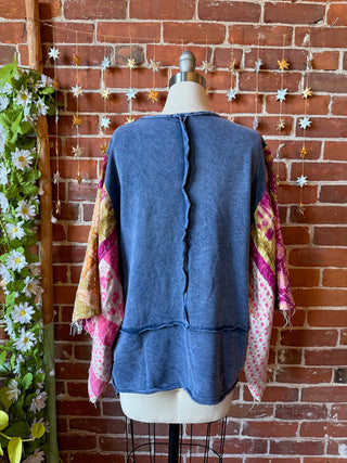 OOAK Winter Collection - Size Small/Medium Kantha Bell Sleeve Faux Wrap Top